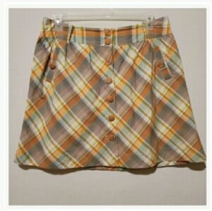 Fossil Vintage Plaid Mini Skirt Size 8 Button Front Retro Style